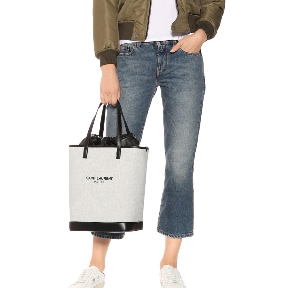 Saint Laurent Teddy canvas and leather tote bag NEW - Picture 6 of 13